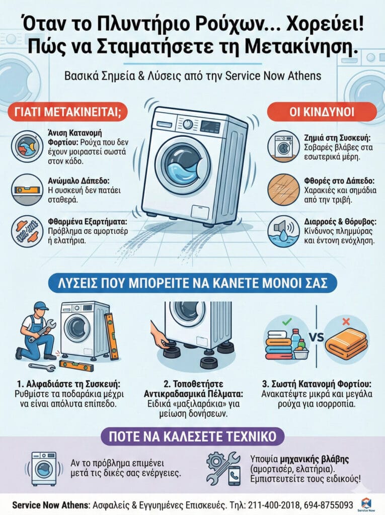 το πλυντήριο ρούχων μετακινείται στο στύψιμο