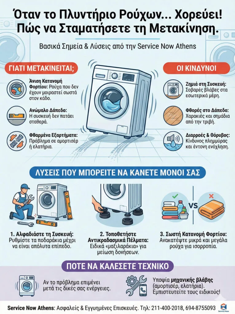 το πλυντήριο ρούχων μετακινείται στο στύψιμο